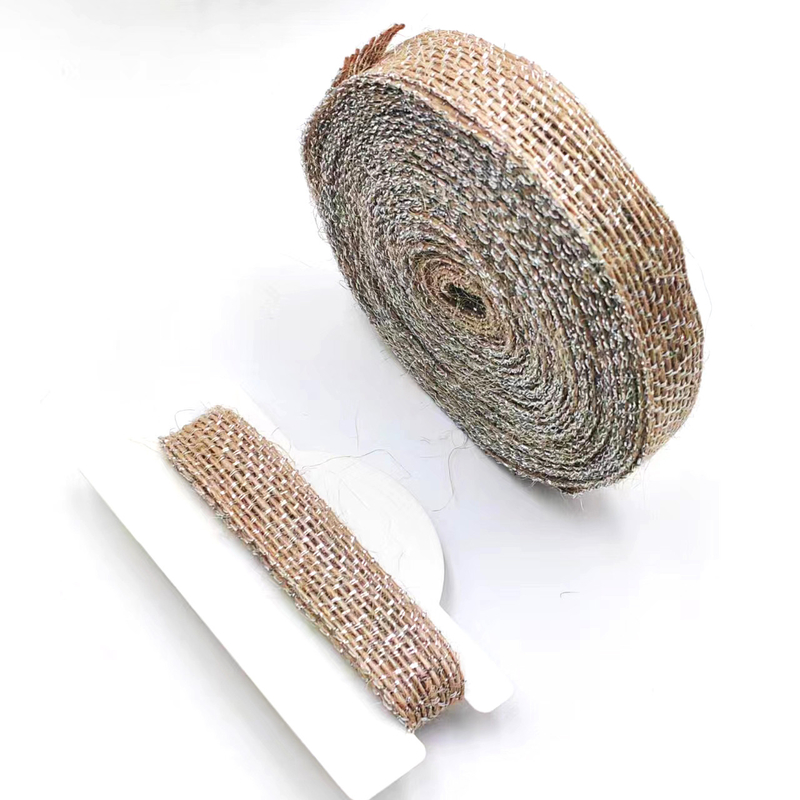 Decoração DIY Faixa de tecido de juta com linha de pesca prateada 85% Juta 15% Poliéster