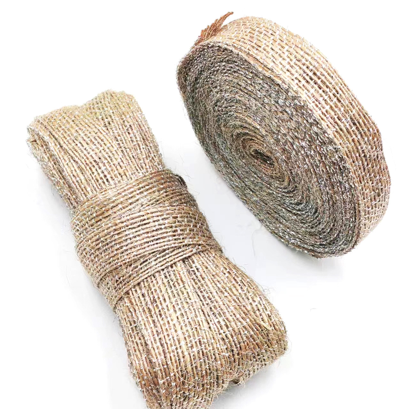 Decoração DIY Faixa de tecido de juta com linha de pesca prateada 85% Juta 15% Poliéster