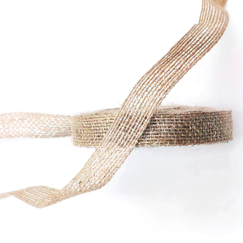 Decoração DIY Faixa de tecido de juta com linha de pesca prateada 85% Juta 15% Poliéster