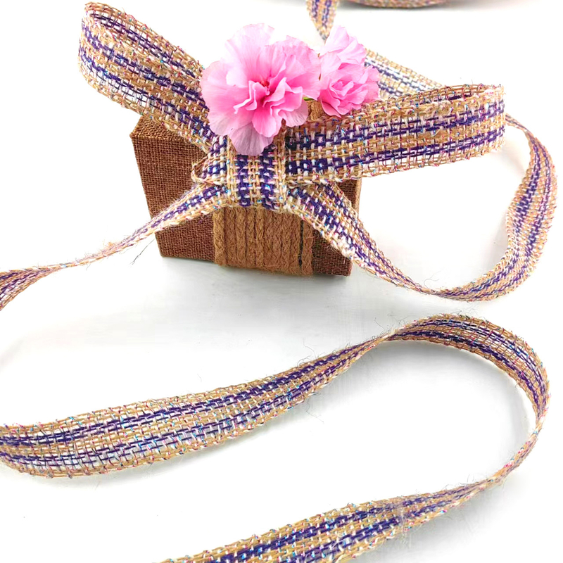 Tecido de banda de jute de 25 mm para decoração de férias de Natal 100% tecido de borracha de jute