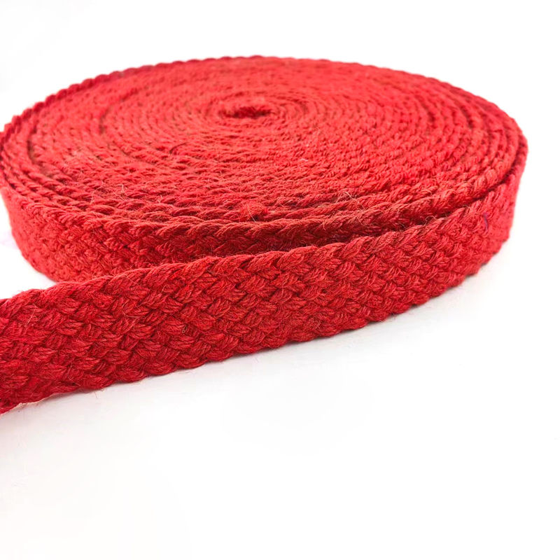 Cinturão de Jute de Heringbone Vermelho com Faixas de Tecido Coloridas