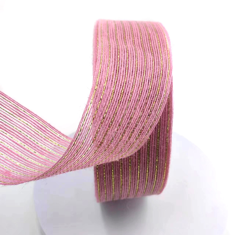 Pink Jute Ribbon Jute Burlap Rolls para embalagem de presentes Decoração de casamento de Natal 2,6 polegadas
