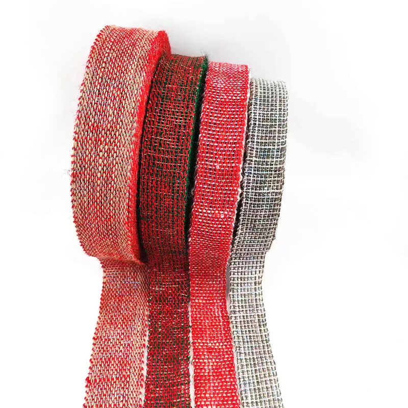 Sustentável 4 Cm Vermelho Laranja Prateado Colorido Decorativo de Natal Jute Ribbon Webbing