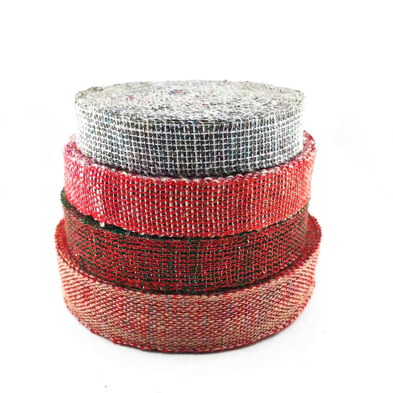 Sustentável 4 Cm Vermelho Laranja Prateado Colorido Decorativo de Natal Jute Ribbon Webbing