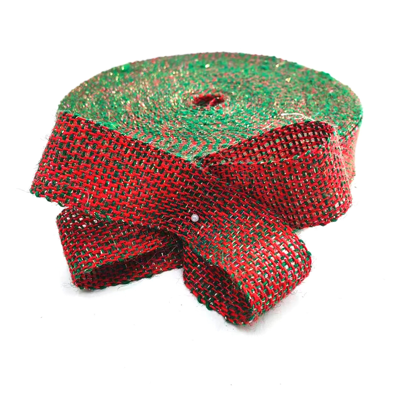 Sustentável 4 Cm Vermelho Laranja Prateado Colorido Decorativo de Natal Jute Ribbon Webbing