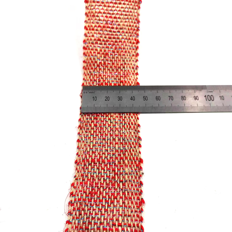 Sustentável 4 Cm Vermelho Laranja Prateado Colorido Decorativo de Natal Jute Ribbon Webbing