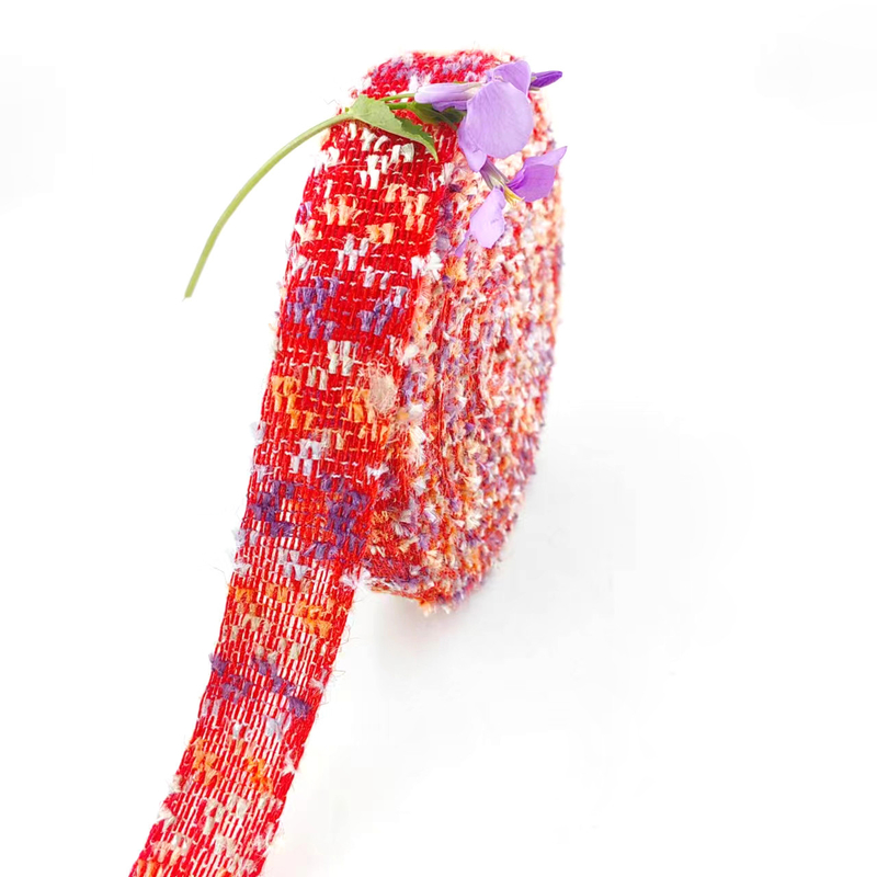 Faixa de tecido de borracha de iute vermelho, faixa de cordas trançadas para decorações de casamento e festas