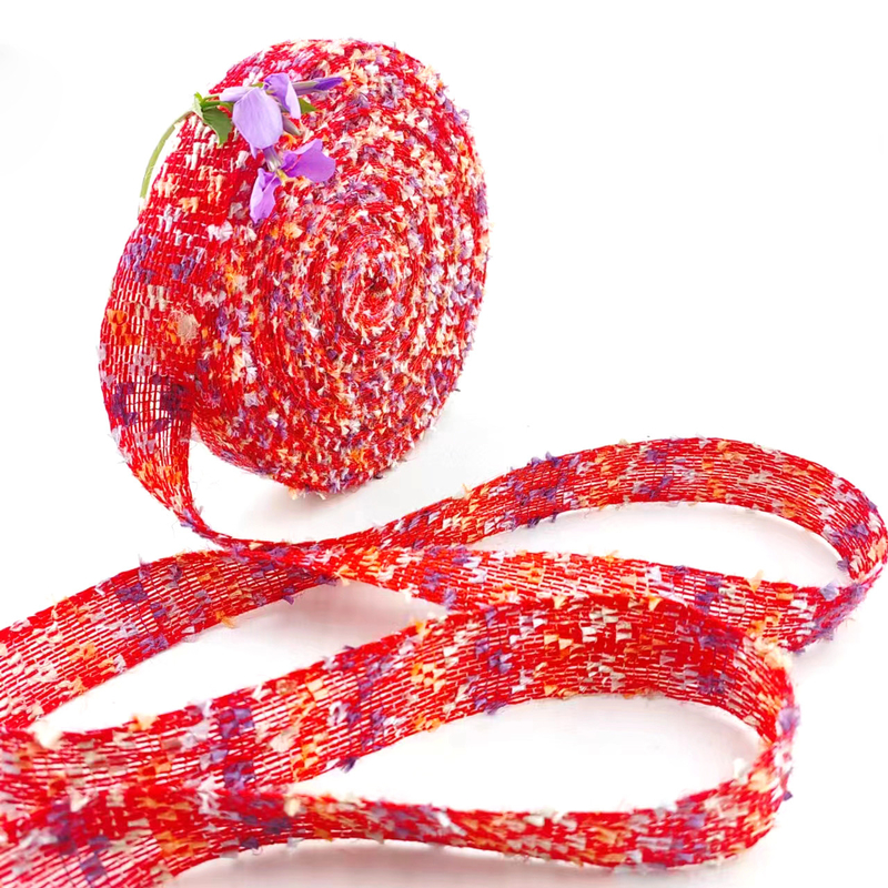 Faixa de tecido de borracha de iute vermelho, faixa de cordas trançadas para decorações de casamento e festas