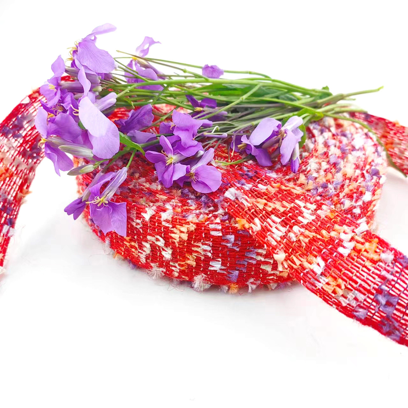 Faixa de tecido de borracha de iute vermelho, faixa de cordas trançadas para decorações de casamento e festas