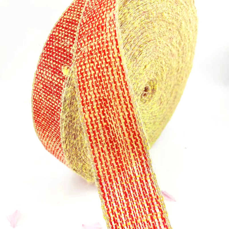 Tecido 100% de jute de Natal Arco de jute fita com borda amarela para decoração doméstica