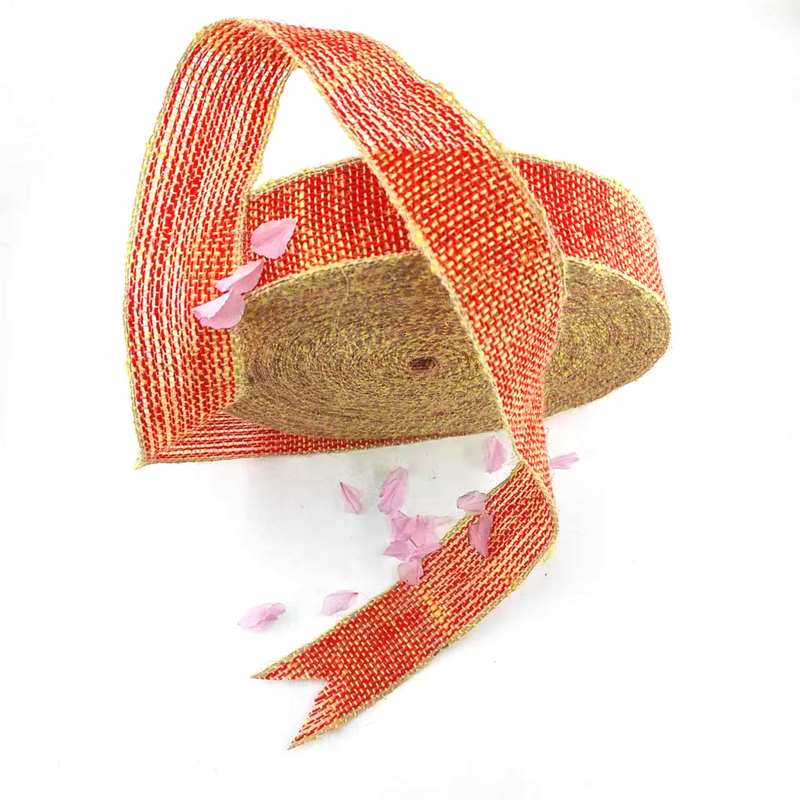 Tecido 100% de jute de Natal Arco de jute fita com borda amarela para decoração doméstica