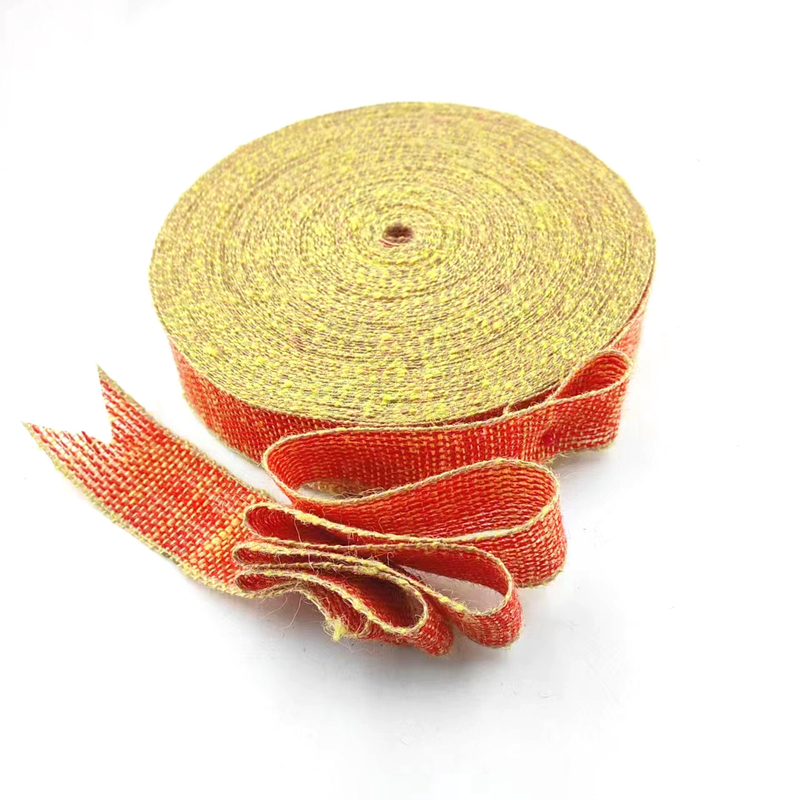 Tecido 100% de jute de Natal Arco de jute fita com borda amarela para decoração doméstica