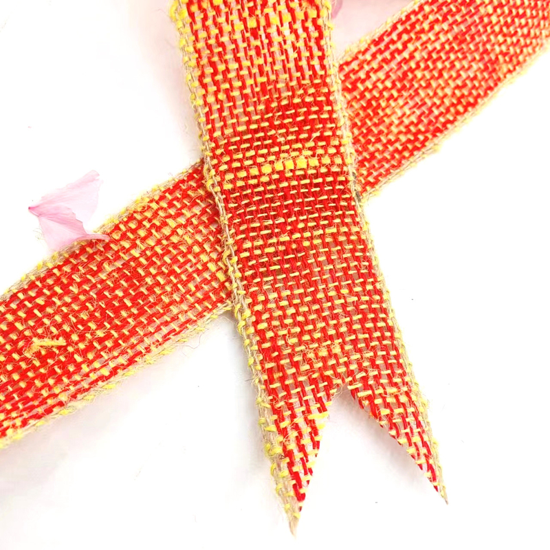 Tecido 100% de jute de Natal Arco de jute fita com borda amarela para decoração doméstica