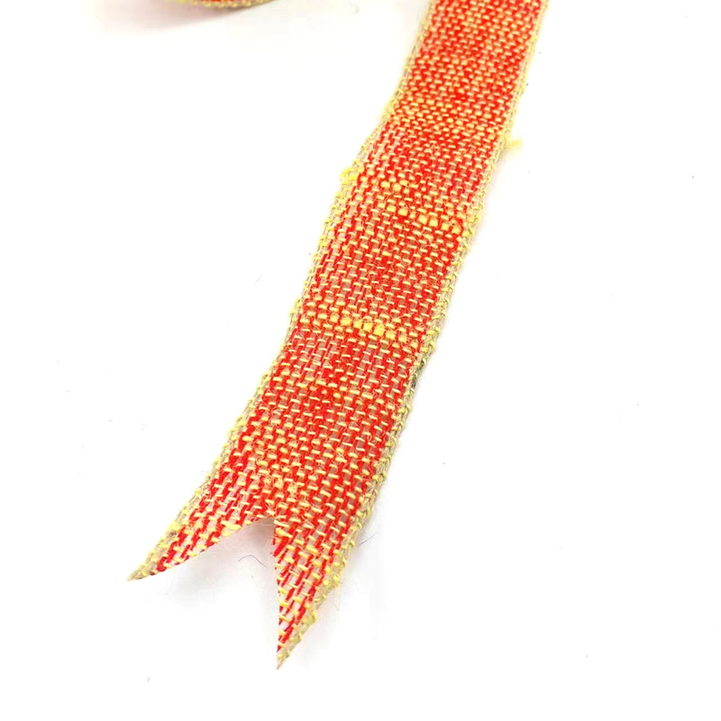 Tecido 100% de jute de Natal Arco de jute fita com borda amarela para decoração doméstica