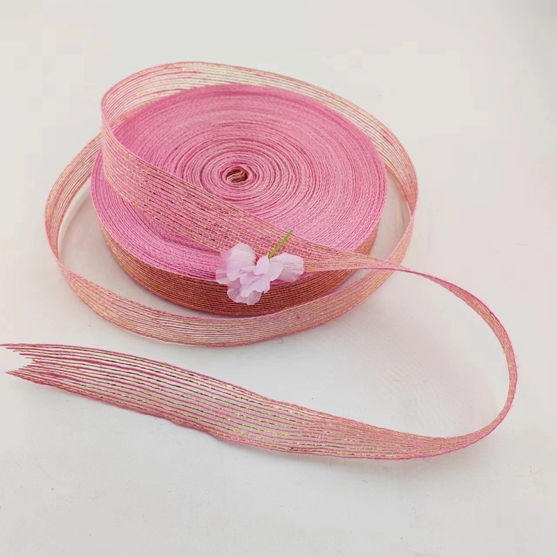Jute e Poliéster Filé de Peixe Glitter Faixa Decorativa para Direct Pink Ribbon Gift Wrap