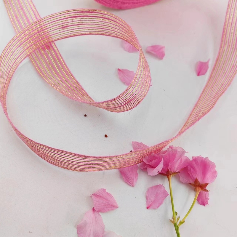 Jute e Poliéster Filé de Peixe Glitter Faixa Decorativa para Direct Pink Ribbon Gift Wrap