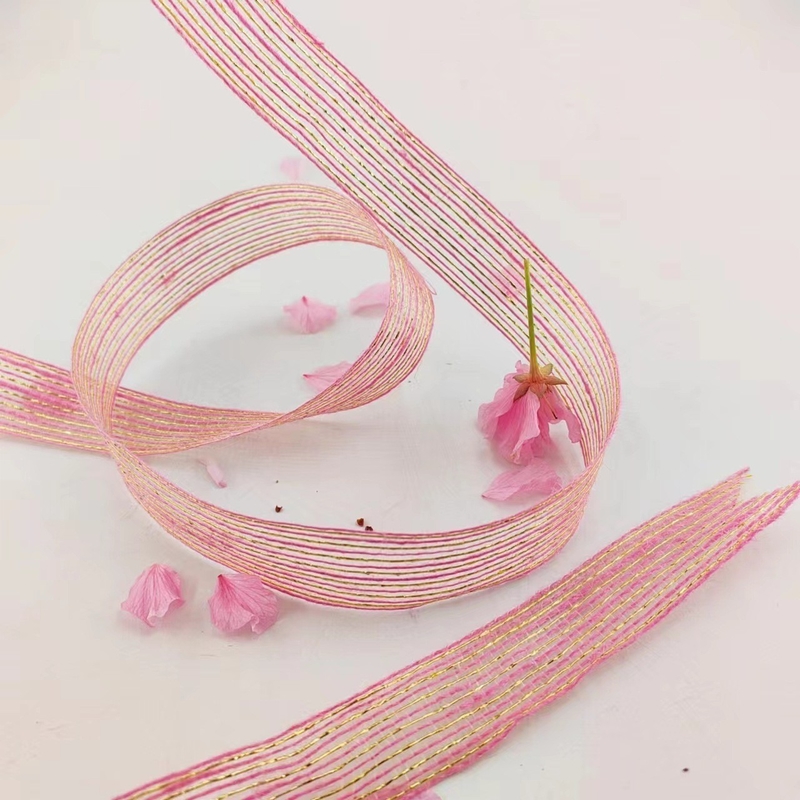 Jute e Poliéster Filé de Peixe Glitter Faixa Decorativa para Direct Pink Ribbon Gift Wrap