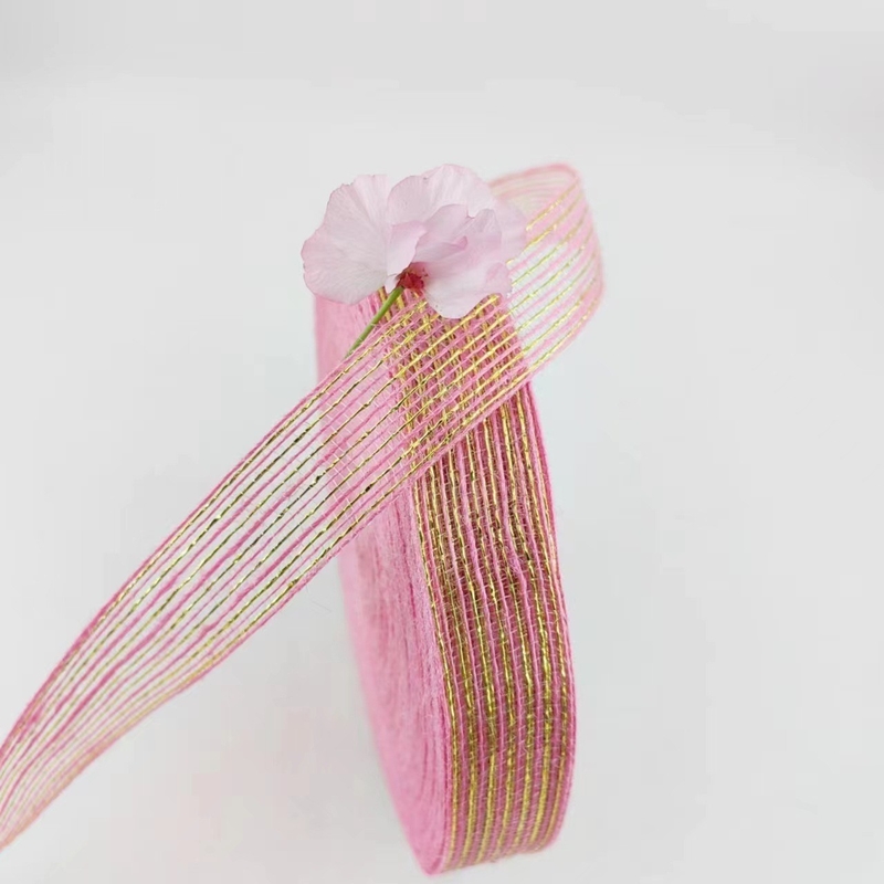 Jute e Poliéster Filé de Peixe Glitter Faixa Decorativa para Direct Pink Ribbon Gift Wrap
